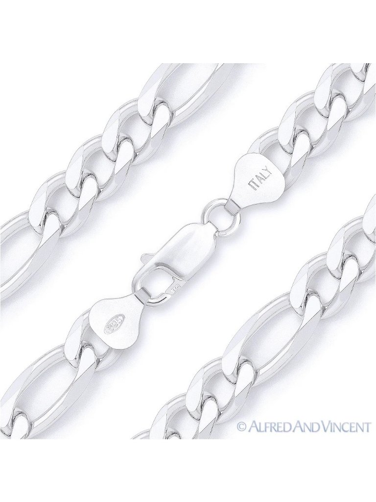 8mm Figaro / Figaroa Link Italian Chain Necklace In .925 Sterling Silver 30"